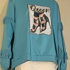 NWOT Blue Graphic Fringe Sweatshirt